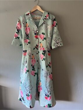 Viola M. Seafoam Green Cottagecore Flare Dress. Button front.